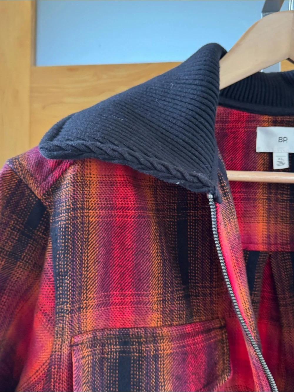 bp Red and Black Plaid Zip-Up Jacket
